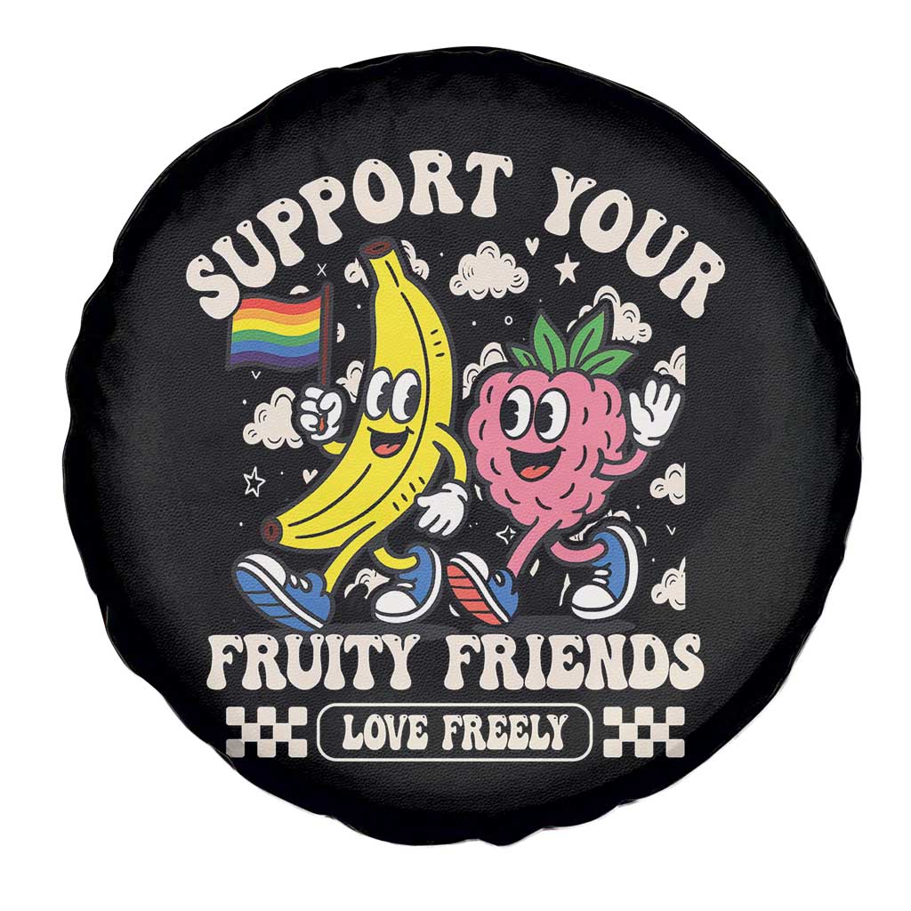 Support Your Fruity Friends Spare Tire Cover Retro Cute Banana and Berry LGBT Pride Support TS02 Print Your Wear