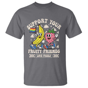 Support Your Fruity Friends T Shirt Retro Cute Banana and Berry LGBT Pride Support TS02 Charcoal Print Your Wear