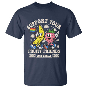 Support Your Fruity Friends T Shirt Retro Cute Banana and Berry LGBT Pride Support TS02 Navy Print Your Wear