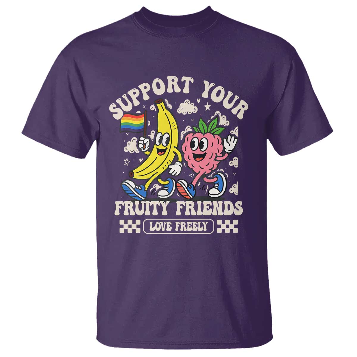 Support Your Fruity Friends T Shirt Retro Cute Banana and Berry LGBT Pride Support TS02 Purple Print Your Wear