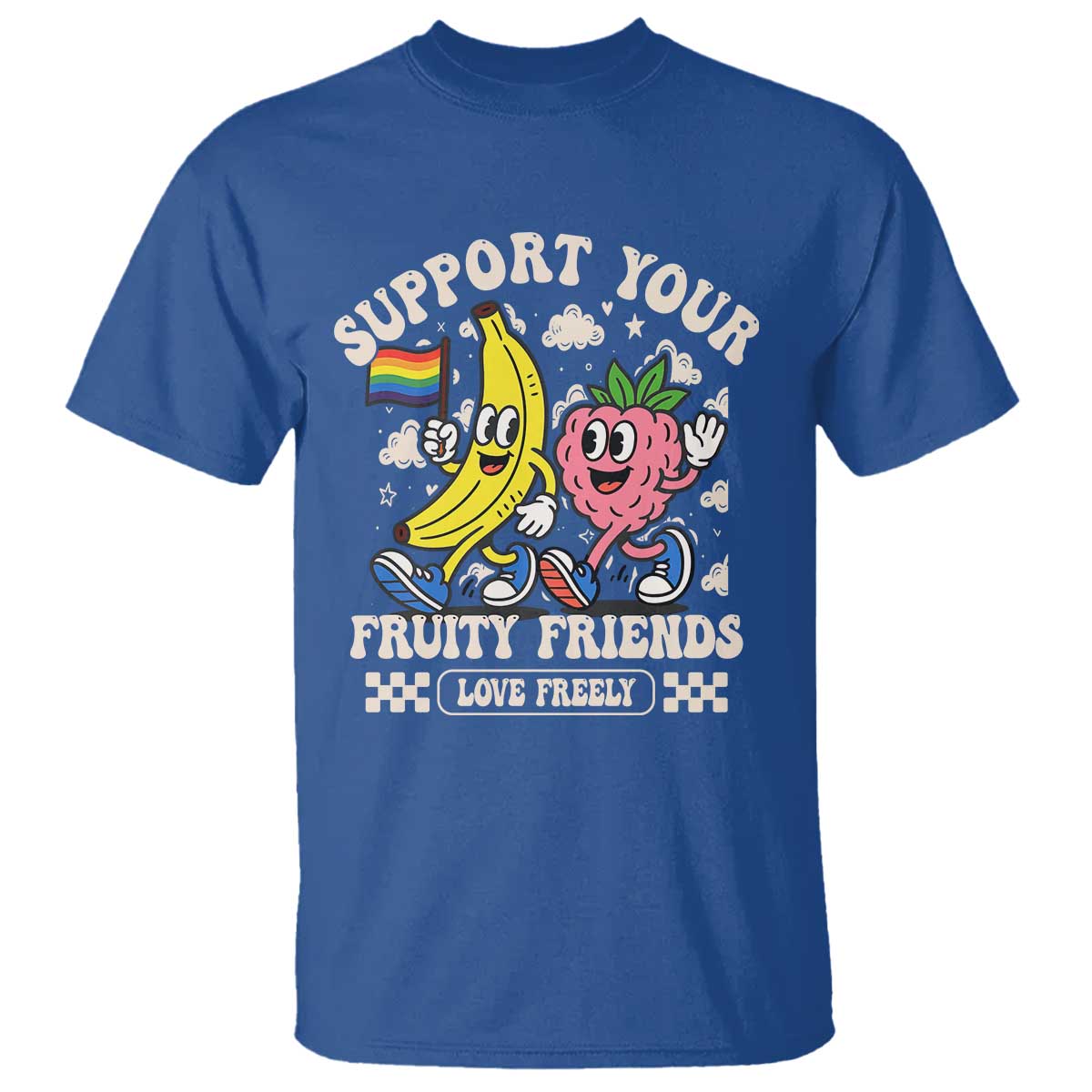 Support Your Fruity Friends T Shirt Retro Cute Banana and Berry LGBT Pride Support TS02 Royal Blue Print Your Wear