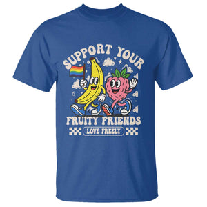 Support Your Fruity Friends T Shirt Retro Cute Banana and Berry LGBT Pride Support TS02 Royal Blue Print Your Wear