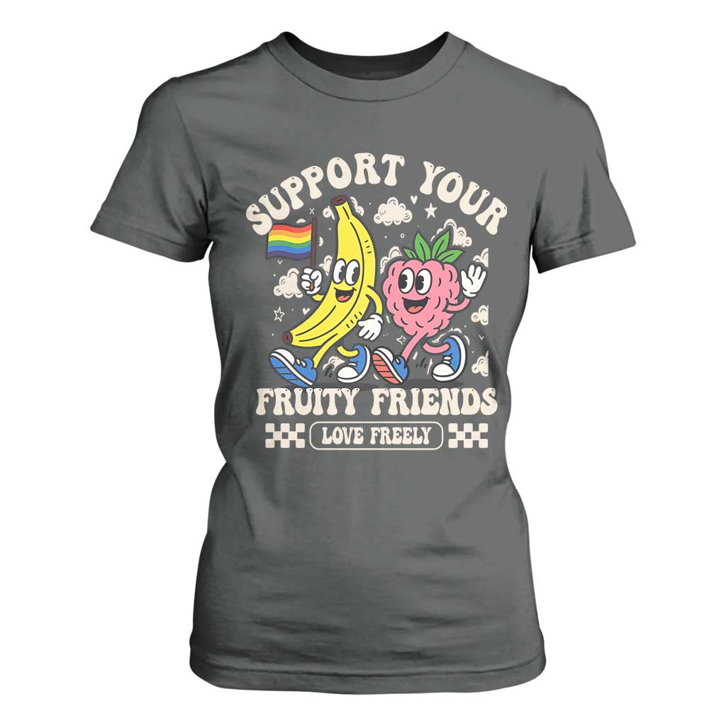 Support Your Fruity Friends T Shirt For Women Retro Cute Banana and Berry LGBT Pride Support TS02 Dark Heather Print Your Wear