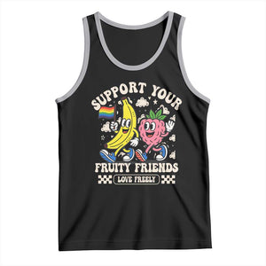 Support Your Fruity Friends Tank Top Retro Cute Banana and Berry LGBT Pride Support TS02 Black Athletic Heather Print Your Wear