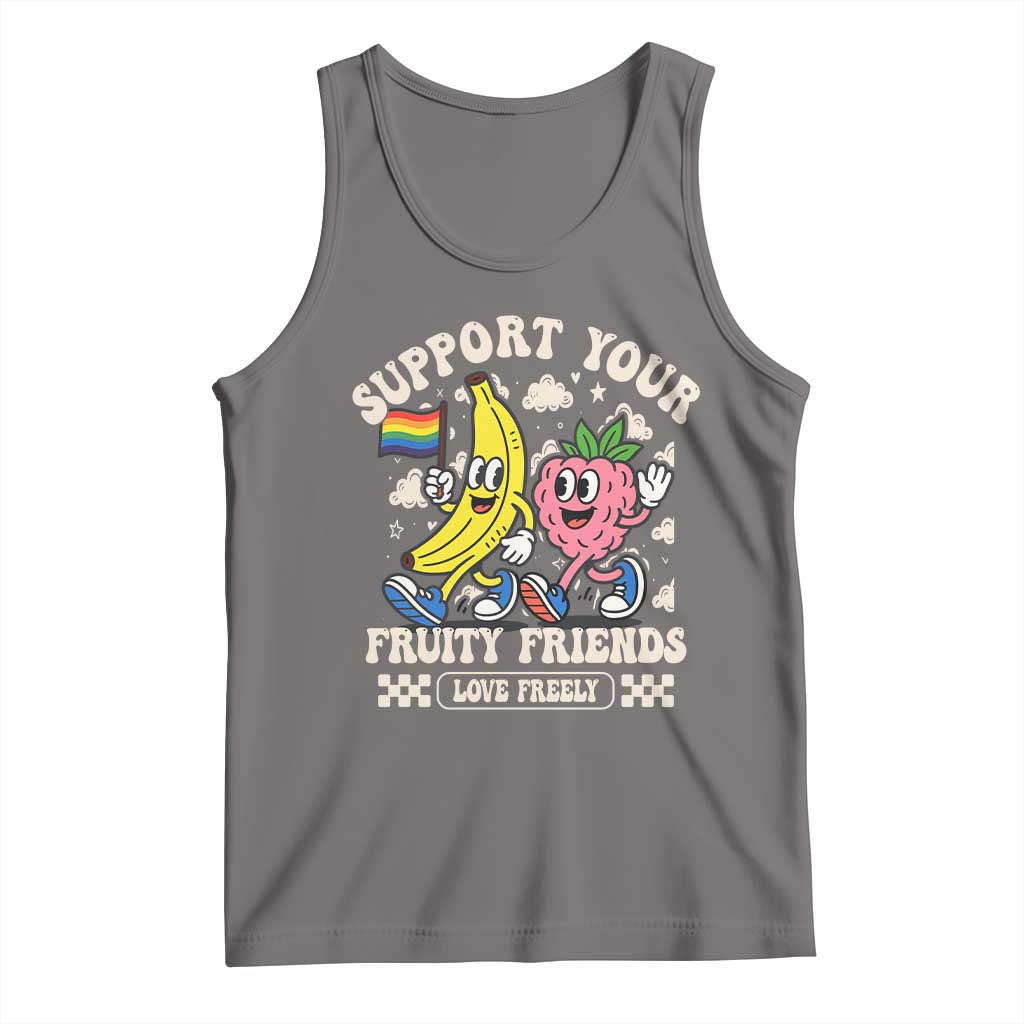Support Your Fruity Friends Tank Top Retro Cute Banana and Berry LGBT Pride Support TS02 Deep Heather Print Your Wear