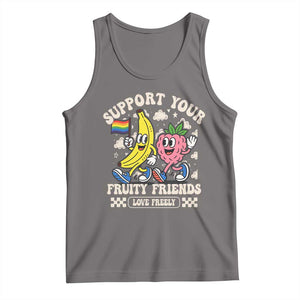 Support Your Fruity Friends Tank Top Retro Cute Banana and Berry LGBT Pride Support TS02 Deep Heather Print Your Wear