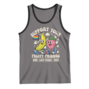 Support Your Fruity Friends Tank Top Retro Cute Banana and Berry LGBT Pride Support TS02 Deep Heather Black Print Your Wear