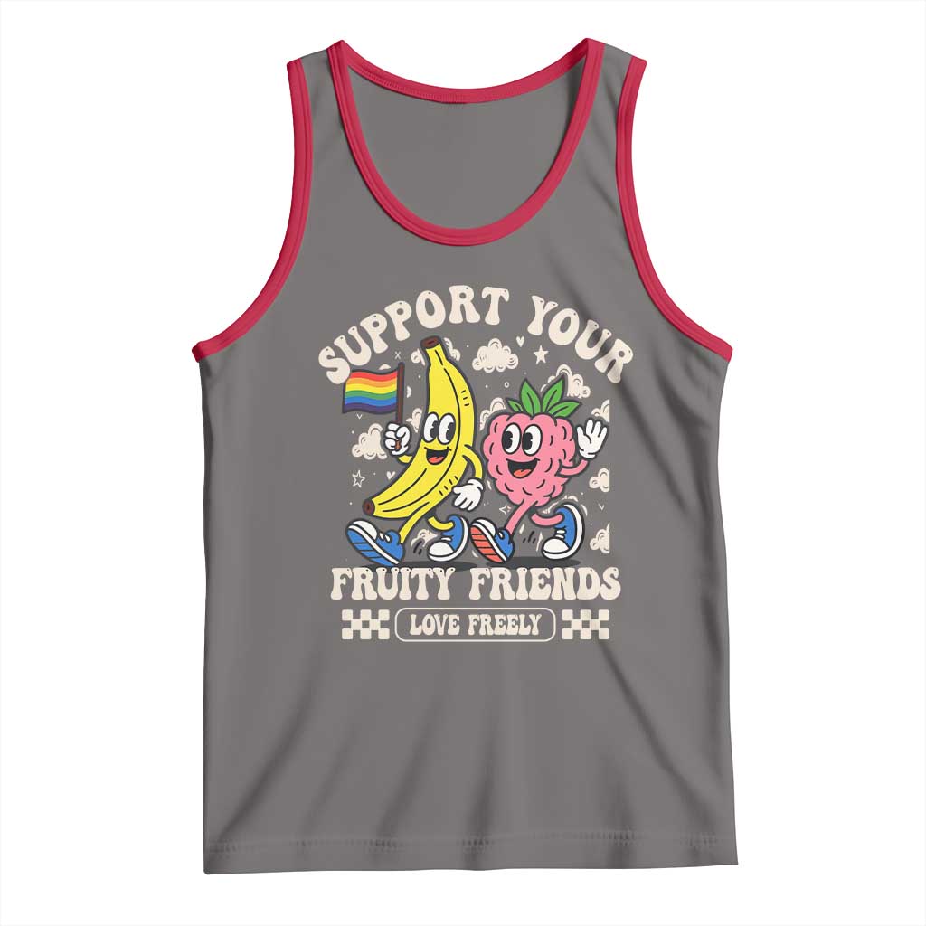 Support Your Fruity Friends Tank Top Retro Cute Banana and Berry LGBT Pride Support TS02 Deep Heather Red Print Your Wear