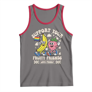 Support Your Fruity Friends Tank Top Retro Cute Banana and Berry LGBT Pride Support TS02 Deep Heather Red Print Your Wear