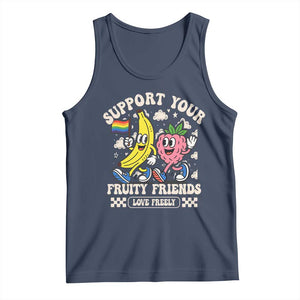 Support Your Fruity Friends Tank Top Retro Cute Banana and Berry LGBT Pride Support TS02 Navy Print Your Wear