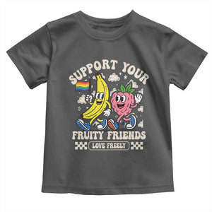 Support Your Fruity Friends Toddler T Shirt Retro Cute Banana and Berry LGBT Pride Support TS02 Dark Heather Print Your Wear