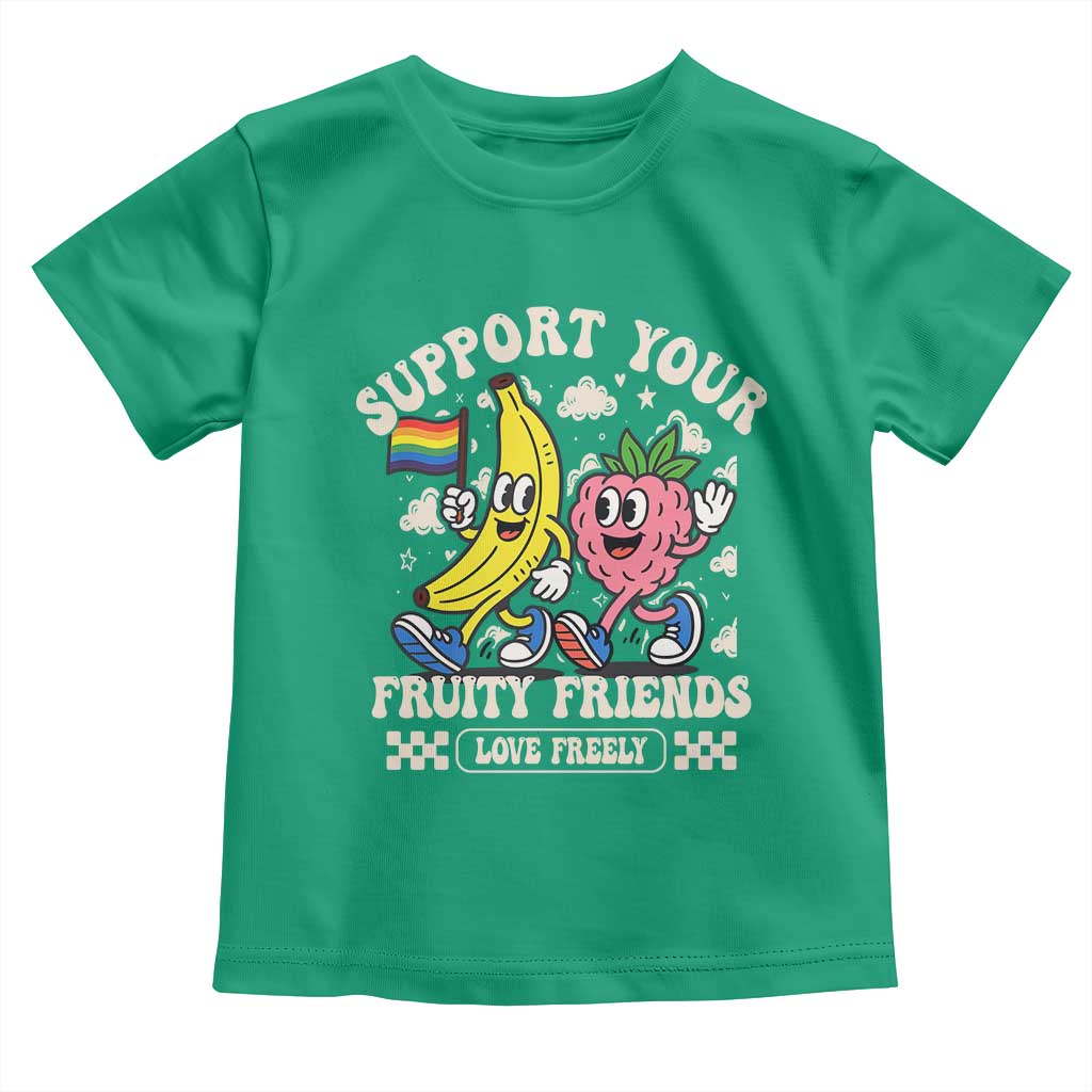 Support Your Fruity Friends Toddler T Shirt Retro Cute Banana and Berry LGBT Pride Support TS02 Irish Green Print Your Wear