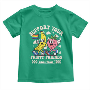 Support Your Fruity Friends Toddler T Shirt Retro Cute Banana and Berry LGBT Pride Support TS02 Irish Green Print Your Wear