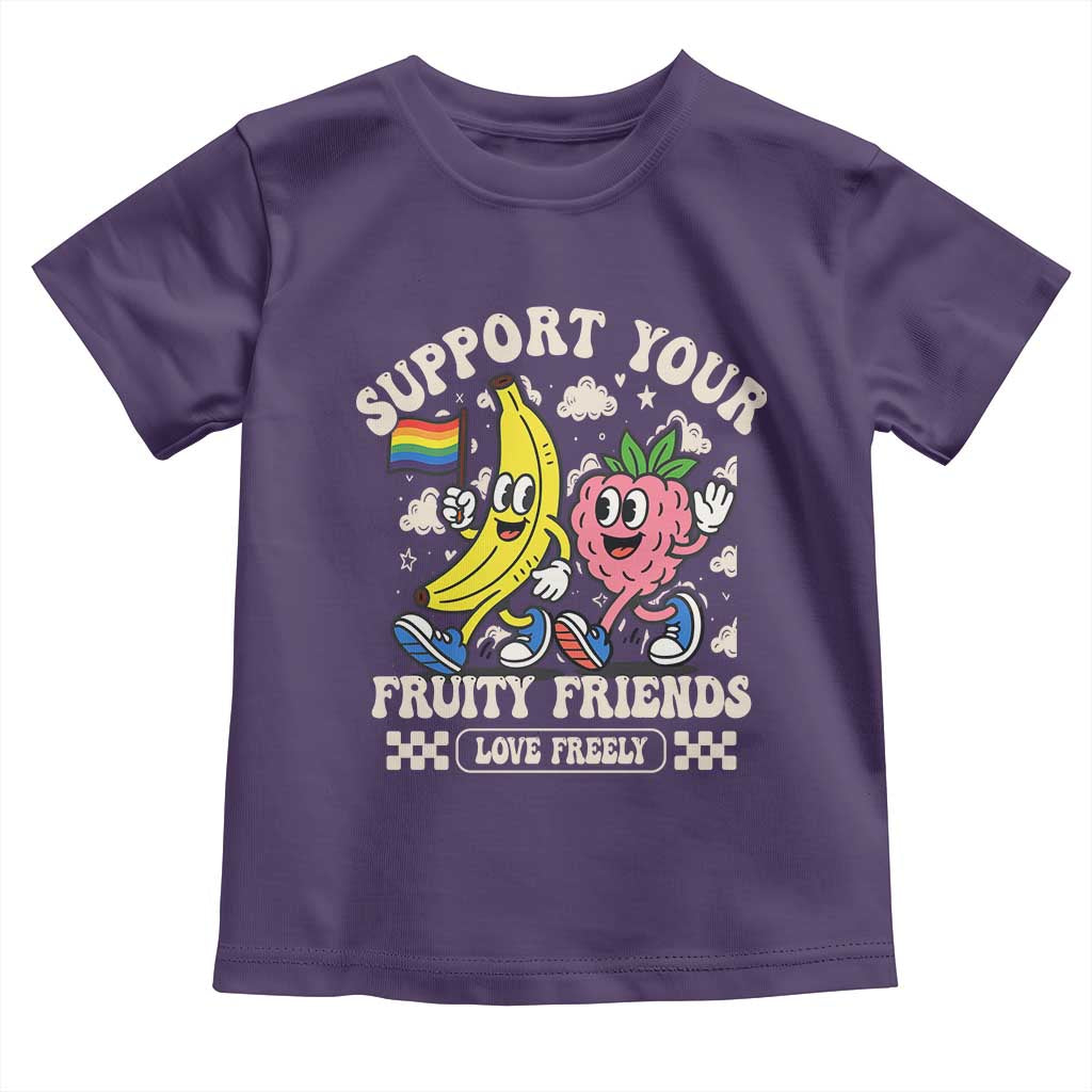 Support Your Fruity Friends Toddler T Shirt Retro Cute Banana and Berry LGBT Pride Support TS02 Purple Print Your Wear