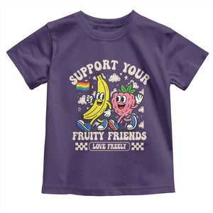 Support Your Fruity Friends Toddler T Shirt Retro Cute Banana and Berry LGBT Pride Support TS02 Purple Print Your Wear