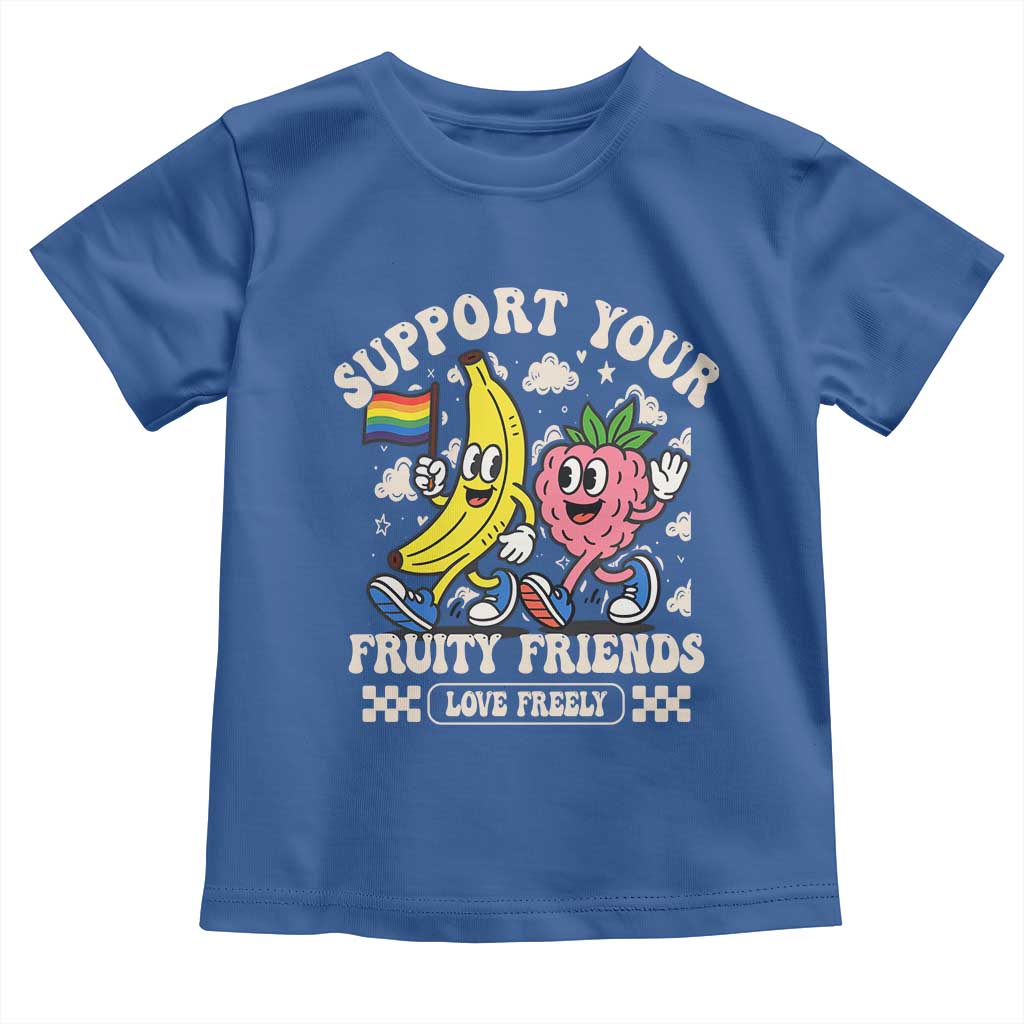 Support Your Fruity Friends Toddler T Shirt Retro Cute Banana and Berry LGBT Pride Support TS02 Royal Blue Print Your Wear