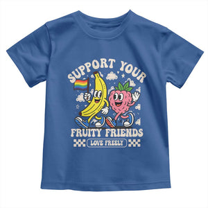 Support Your Fruity Friends Toddler T Shirt Retro Cute Banana and Berry LGBT Pride Support TS02 Royal Blue Print Your Wear