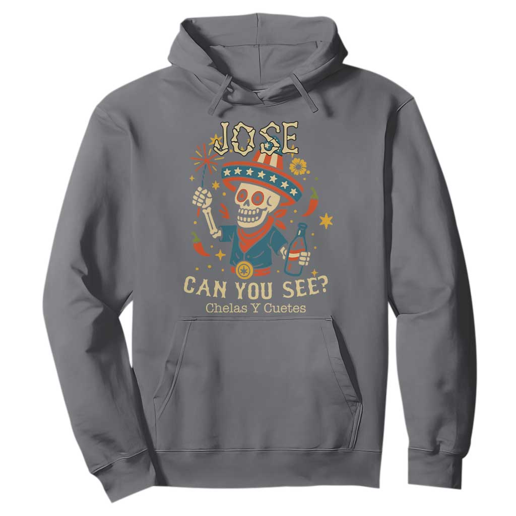 Jose Can You See Hoodie Funny Chelas y Cuetes 4th of July Latino Skeleton Fiesta TS02 Charcoal Print Your Wear