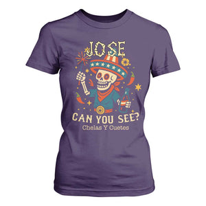 Jose Can You See T Shirt For Women Funny Chelas y Cuetes 4th of July Latino Skeleton Fiesta TS02 Purple Print Your Wear