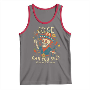 Jose Can You See Tank Top Funny Chelas y Cuetes 4th of July Latino Skeleton Fiesta TS02 Deep Heather Red Print Your Wear