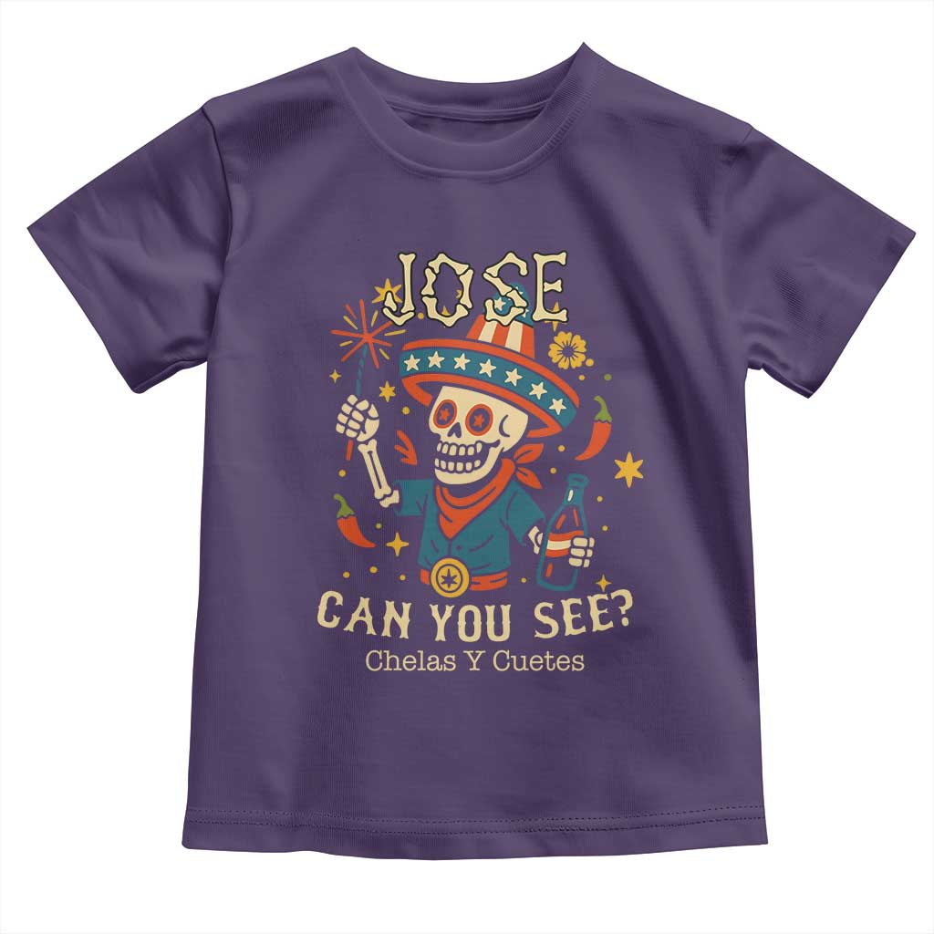 Jose Can You See Toddler T Shirt Funny Chelas y Cuetes 4th of July Latino Skeleton Fiesta TS02 Purple Print Your Wear