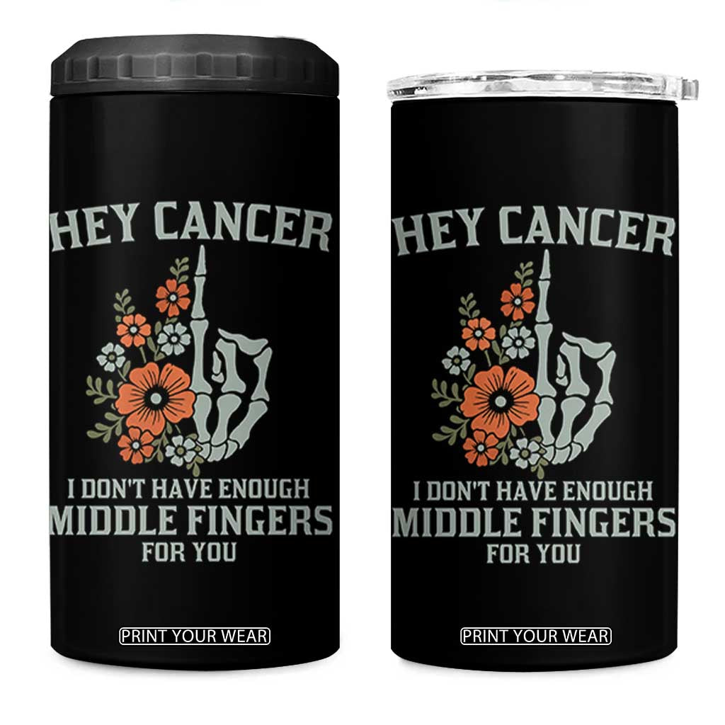 Anti Cancer Skeleton Middle Finger 4 in 1 Can Cooler Tumbler Floral Fck Cancer TS02 One Size: 16 oz Black Print Your Wear