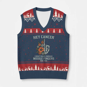 Anti Cancer Skeleton Middle Finger V-Neck Knit Sweater Vest Floral Fck Cancer TS02 Navy Red Print Your Wear
