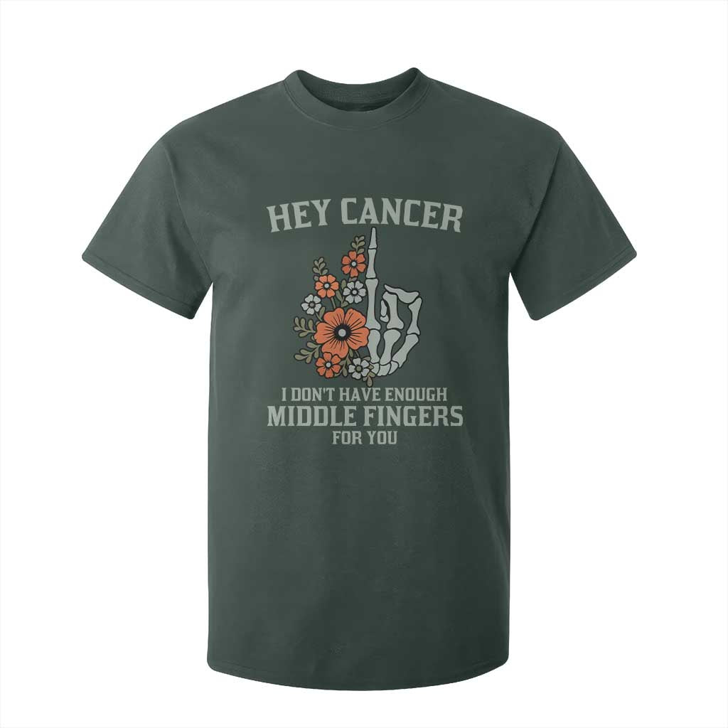 Anti Cancer Skeleton Middle Finger T Shirt For Kid Floral Fck Cancer TS02 Dark Forest Green Print Your Wear