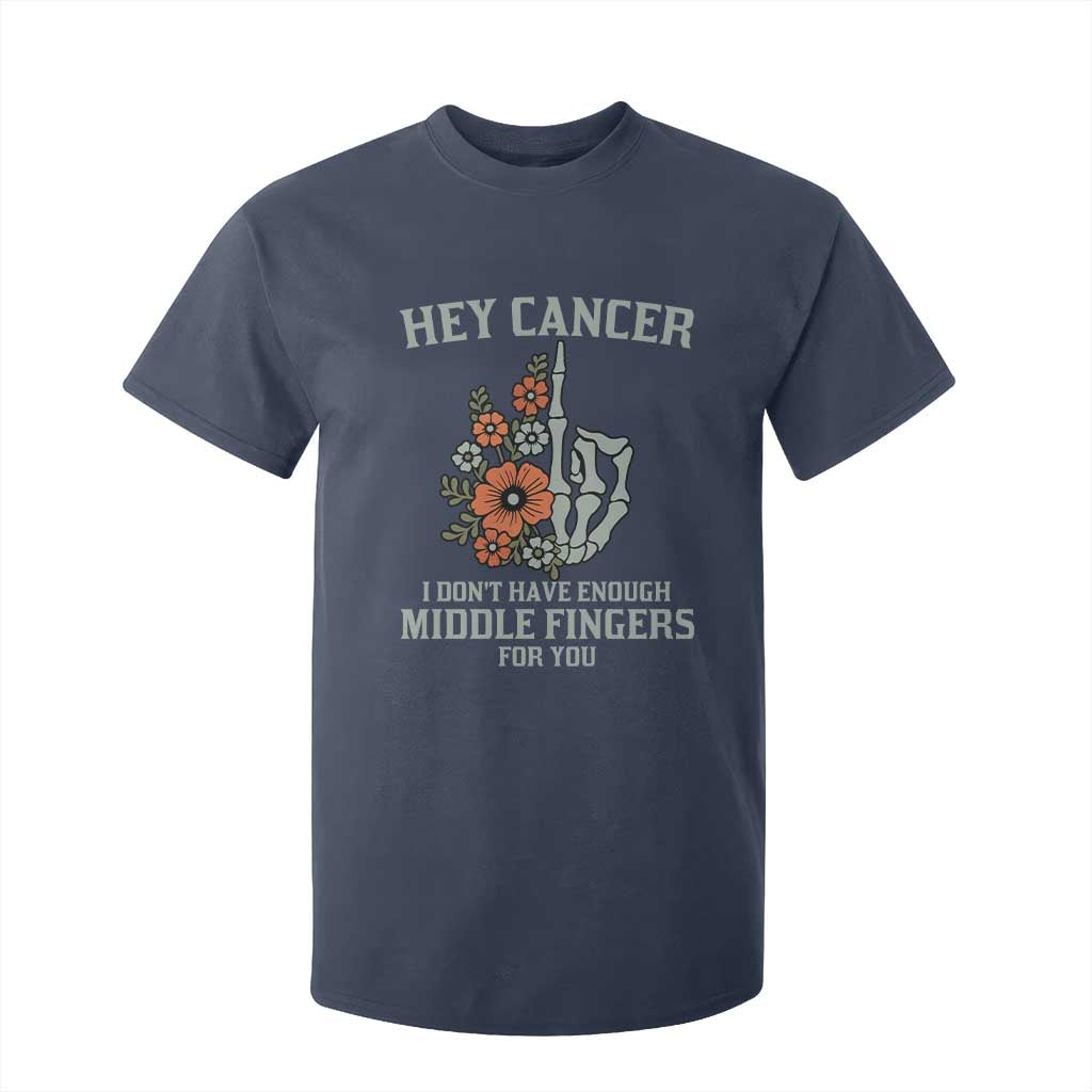 Anti Cancer Skeleton Middle Finger T Shirt For Kid Floral Fck Cancer TS02 Navy Print Your Wear