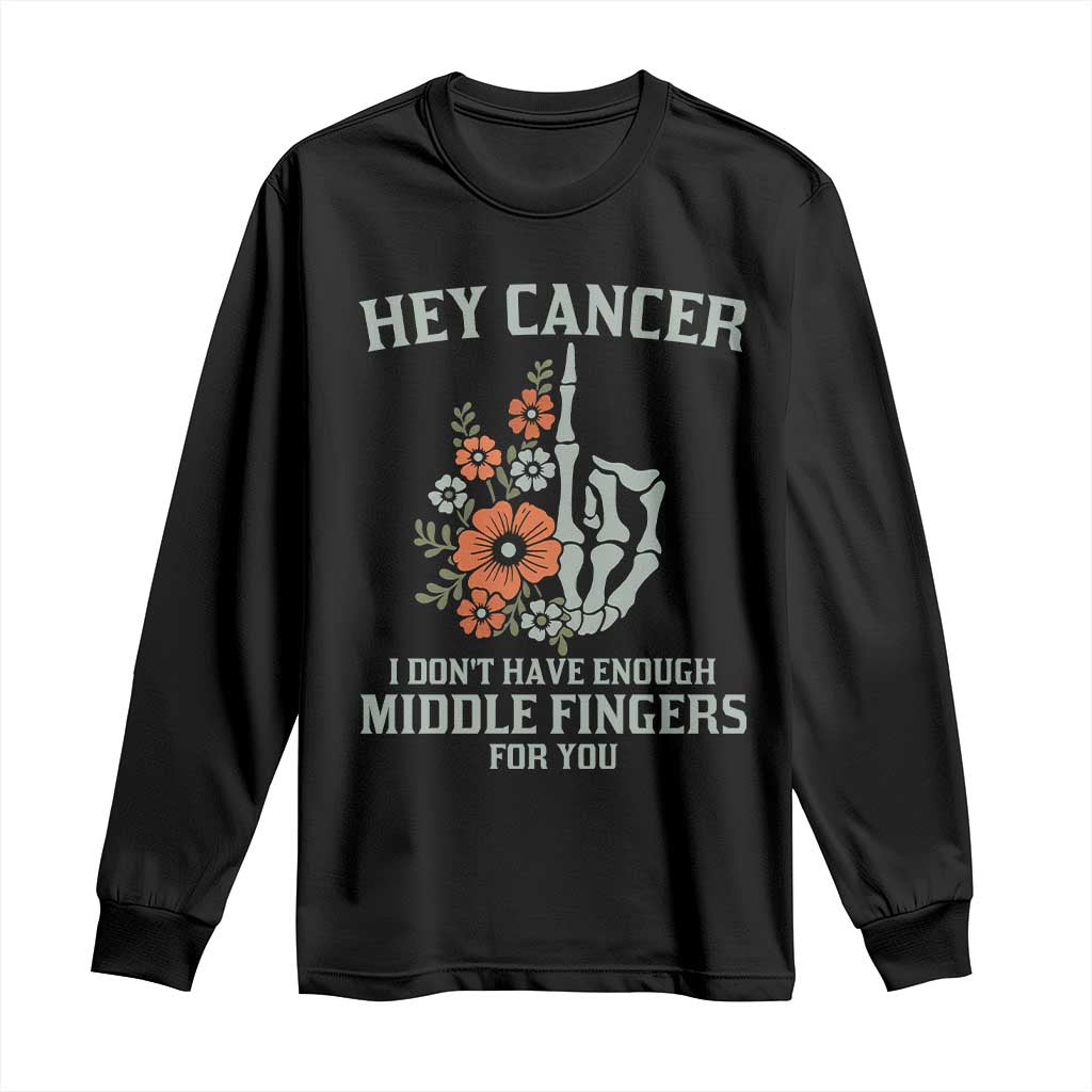 Anti Cancer Skeleton Middle Finger Long Sleeve Shirt Floral Fck Cancer TS02 Black Print Your Wear