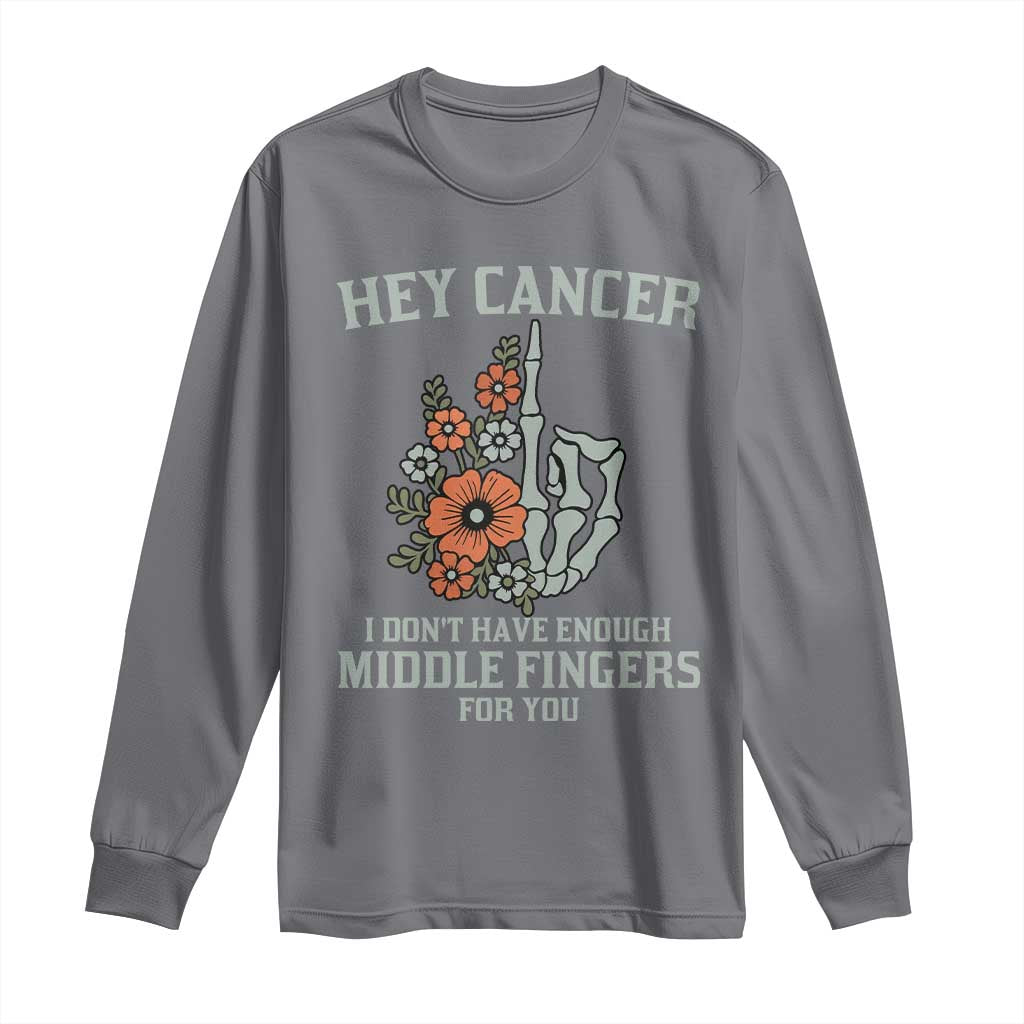 Anti Cancer Skeleton Middle Finger Long Sleeve Shirt Floral Fck Cancer TS02 Charcoal Print Your Wear