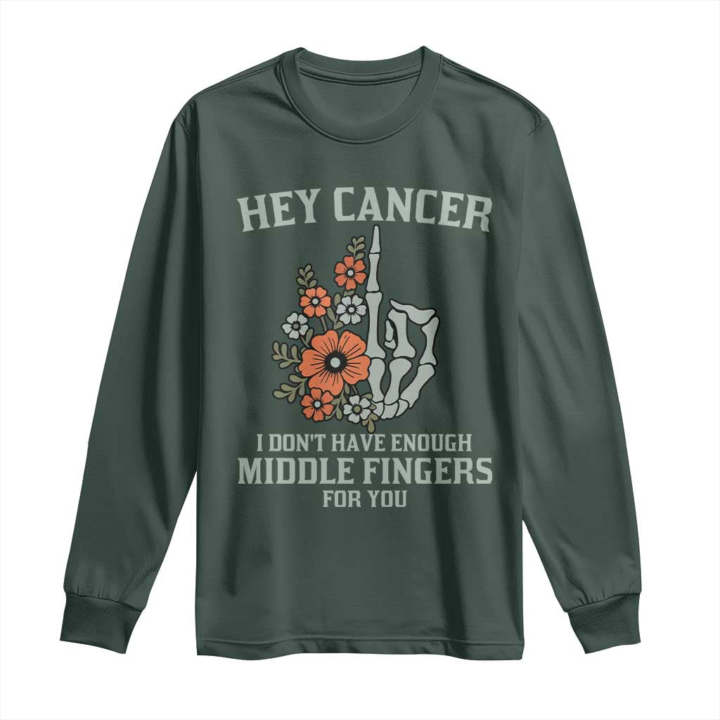 Anti Cancer Skeleton Middle Finger Long Sleeve Shirt Floral Fck Cancer TS02 Dark Forest Green Print Your Wear