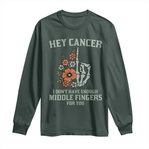 Anti Cancer Skeleton Middle Finger Long Sleeve Shirt Floral Fck Cancer TS02 Dark Forest Green Print Your Wear