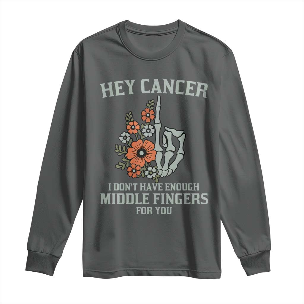 Anti Cancer Skeleton Middle Finger Long Sleeve Shirt Floral Fck Cancer TS02 Dark Heather Print Your Wear