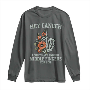 Anti Cancer Skeleton Middle Finger Long Sleeve Shirt Floral Fck Cancer TS02 Dark Heather Print Your Wear