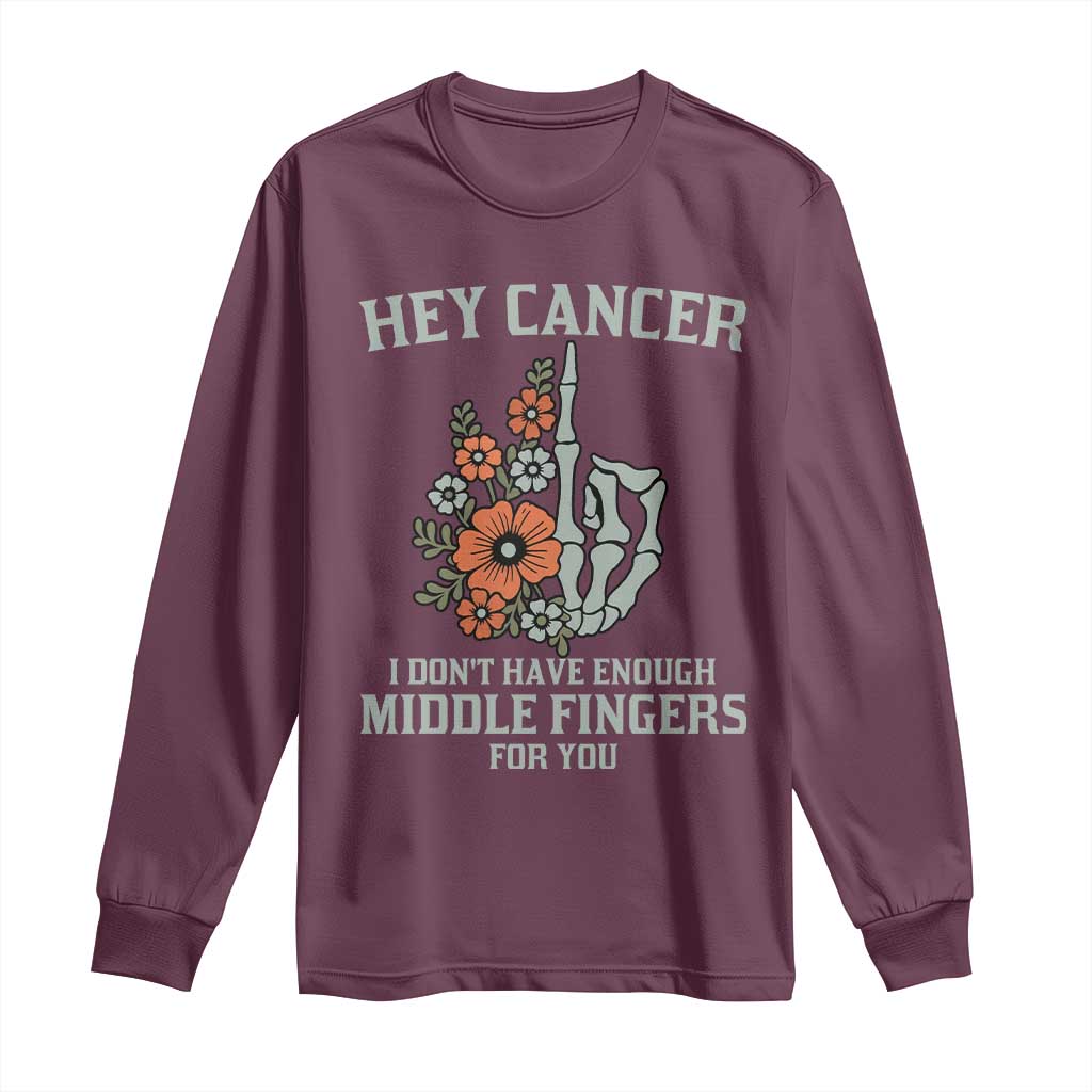 Anti Cancer Skeleton Middle Finger Long Sleeve Shirt Floral Fck Cancer TS02 Maroon Print Your Wear