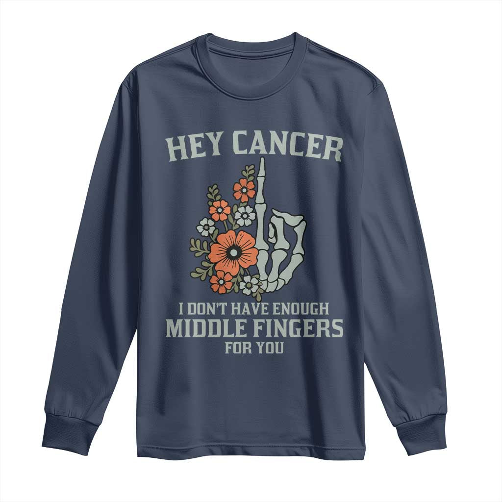 Anti Cancer Skeleton Middle Finger Long Sleeve Shirt Floral Fck Cancer TS02 Navy Print Your Wear