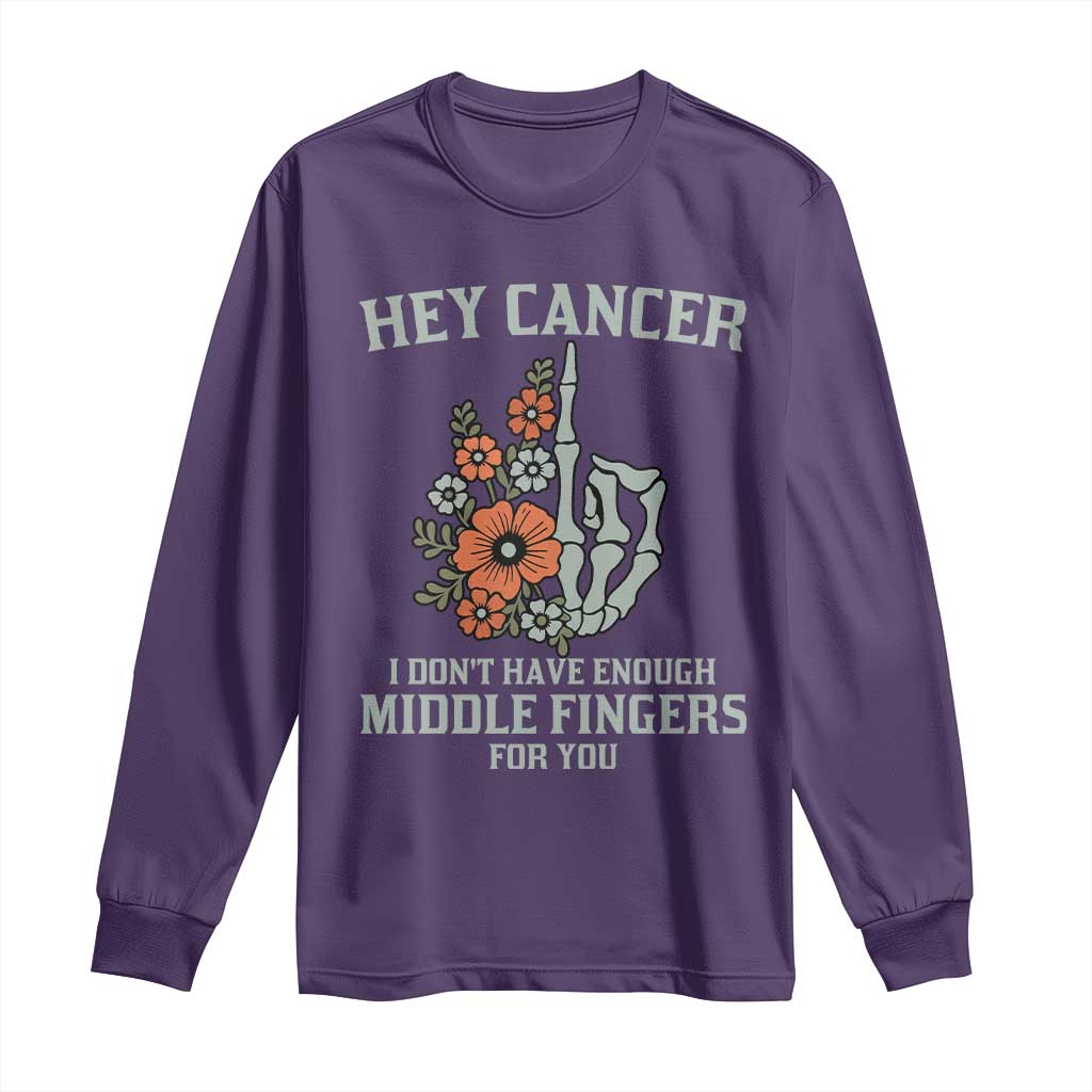 Anti Cancer Skeleton Middle Finger Long Sleeve Shirt Floral Fck Cancer TS02 Purple Print Your Wear