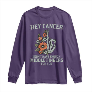 Anti Cancer Skeleton Middle Finger Long Sleeve Shirt Floral Fck Cancer TS02 Purple Print Your Wear