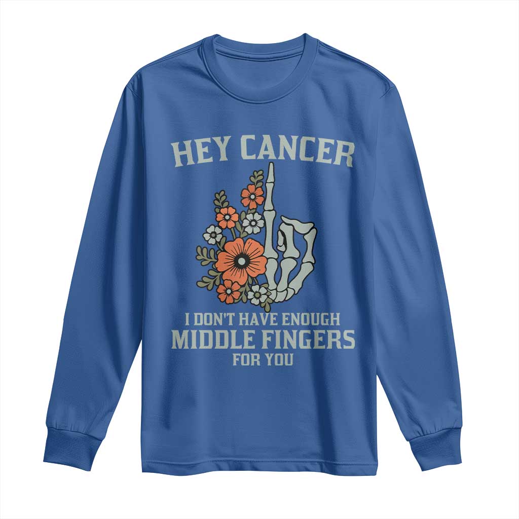 Anti Cancer Skeleton Middle Finger Long Sleeve Shirt Floral Fck Cancer TS02 Royal Blue Print Your Wear