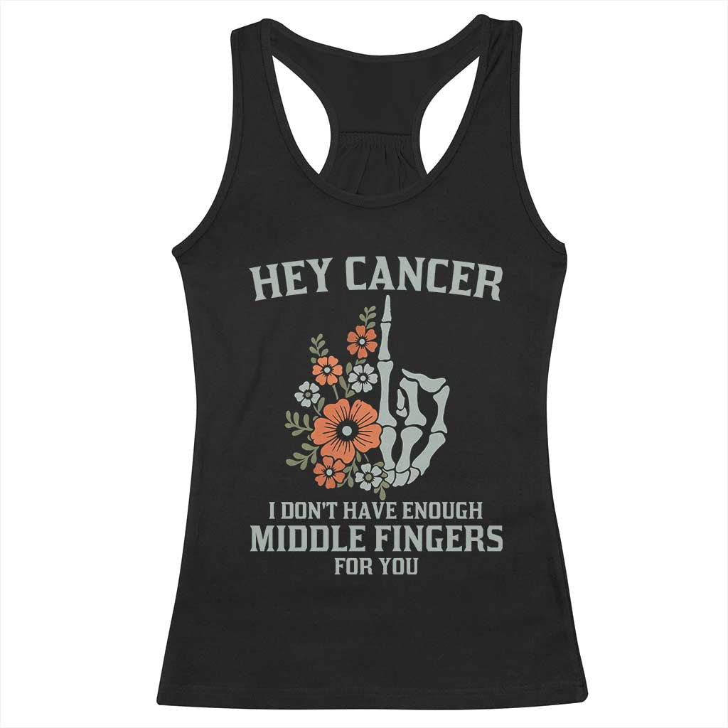 Anti Cancer Skeleton Middle Finger Racerback Tank Top Floral Fck Cancer TS02 Black Print Your Wear