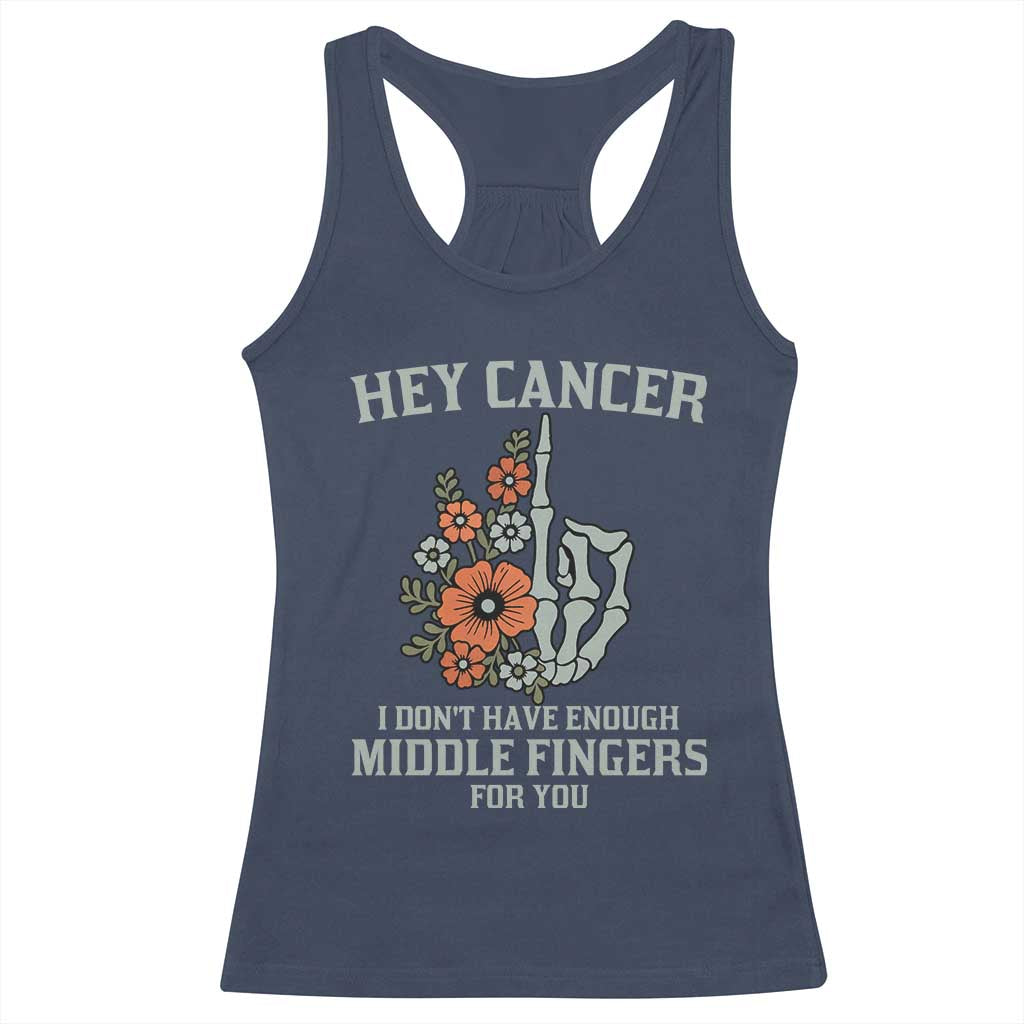 Anti Cancer Skeleton Middle Finger Racerback Tank Top Floral Fck Cancer TS02 Navy Print Your Wear