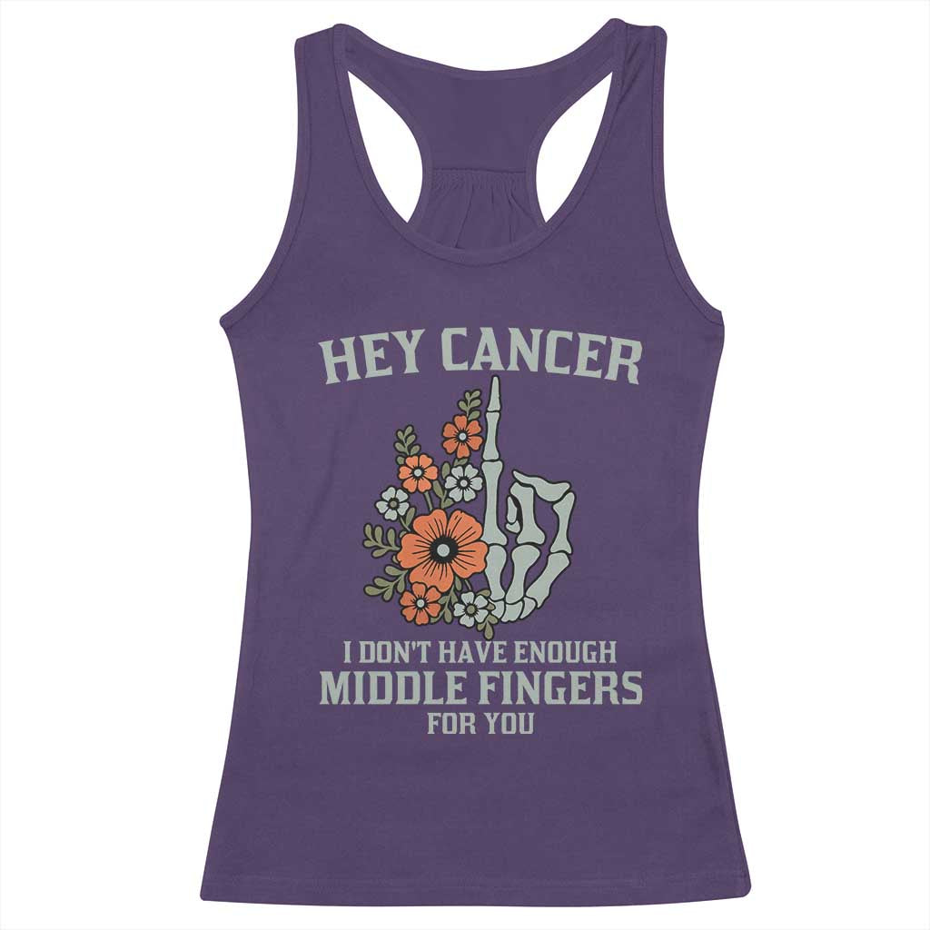 Anti Cancer Skeleton Middle Finger Racerback Tank Top Floral Fck Cancer TS02 Purple Print Your Wear
