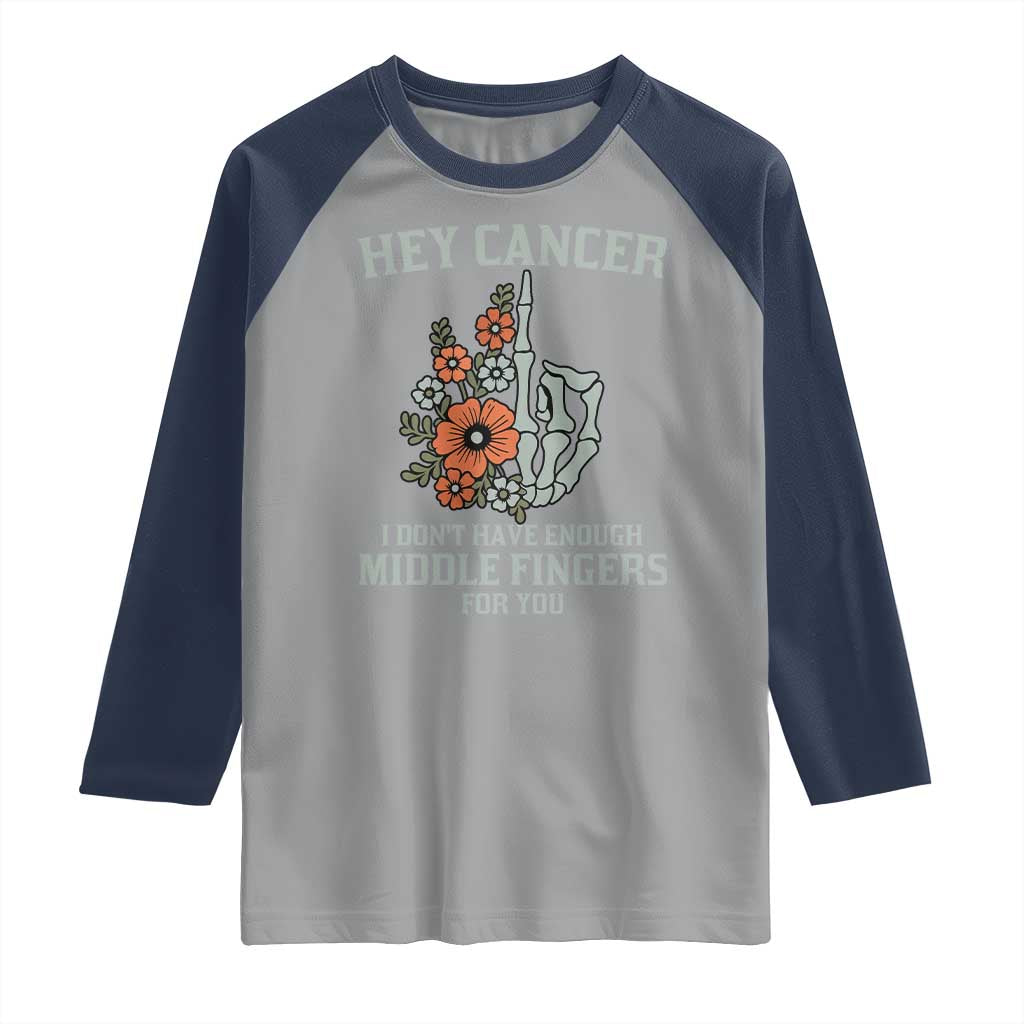 Anti Cancer Skeleton Middle Finger Raglan Shirt Floral Fck Cancer TS02 Sport Gray Navy Print Your Wear
