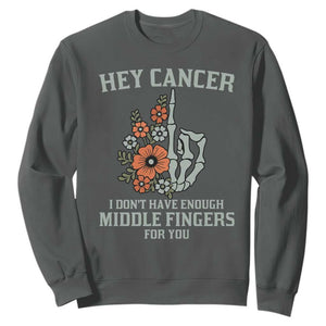 Anti Cancer Skeleton Middle Finger Sweatshirt Floral Fck Cancer TS02 Dark Heather Print Your Wear