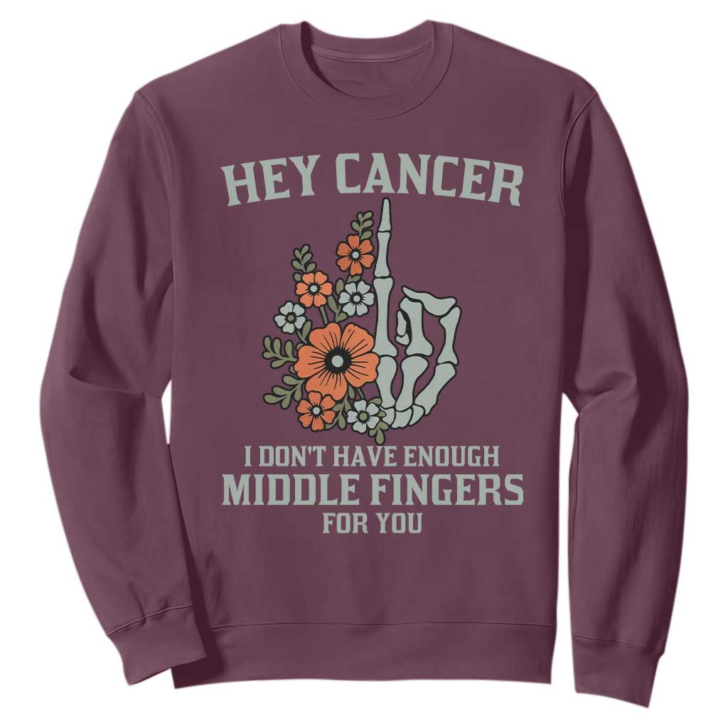 Anti Cancer Skeleton Middle Finger Sweatshirt Floral Fck Cancer TS02 Maroon Print Your Wear