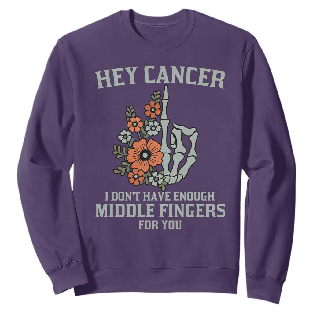 Anti Cancer Skeleton Middle Finger Sweatshirt Floral Fck Cancer TS02 Purple Print Your Wear