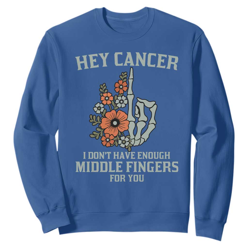 Anti Cancer Skeleton Middle Finger Sweatshirt Floral Fck Cancer TS02 Royal Blue Print Your Wear