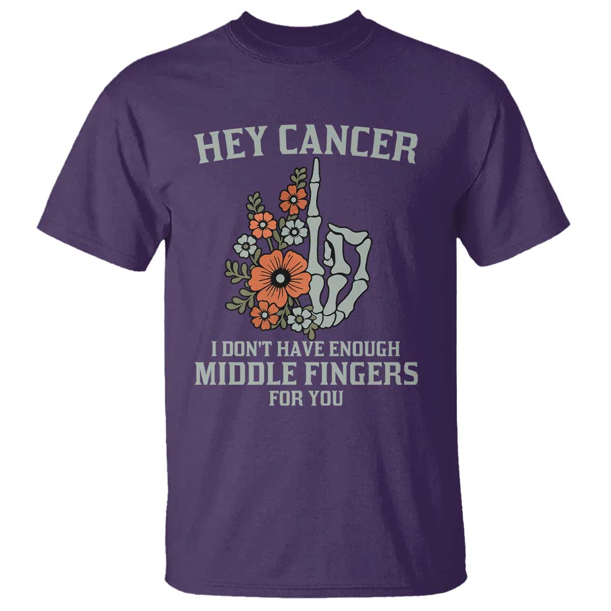 Anti Cancer Skeleton Middle Finger T Shirt Floral Fck Cancer TS02 Purple Print Your Wear