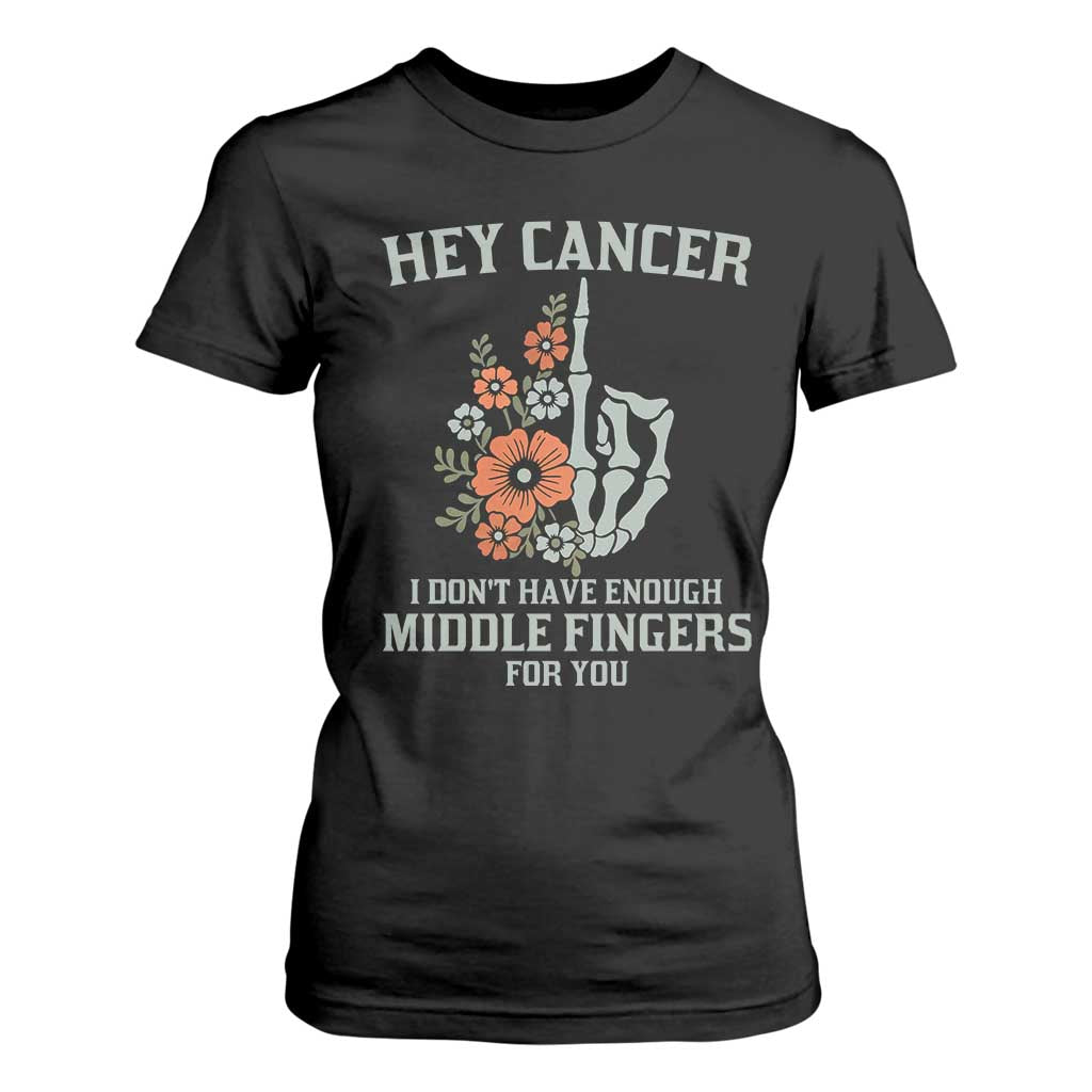 Anti Cancer Skeleton Middle Finger T Shirt For Women Floral Fck Cancer TS02 Black Print Your Wear